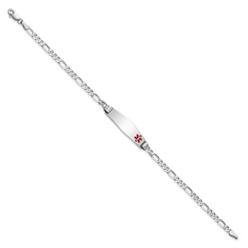 Rhodium Over 14k White Gold Medical Soft Diamond Shape Red Enamel Figaro
Link ID Bracelet