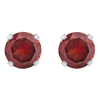 5mm Round Garnet Rhodium Over 10k White Gold Stud Earrings