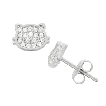 White Cubic Zirconia Rhodium Over Sterling Silver Children's Cat
Earrings 0.32ctw