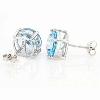 Large Sky Blue Topaz Stud Earrings In Sterling Silver