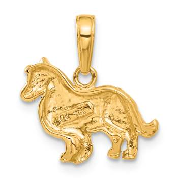 14k Yellow Gold Textured Collie Dog Pendant