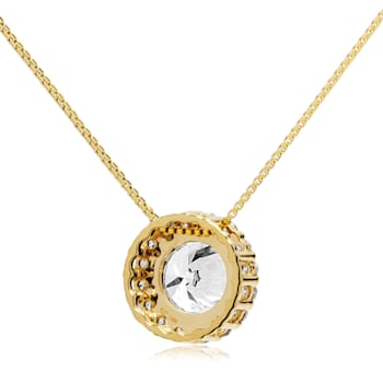 14K Yellow Gold Necklace Round HaloCubic Zirconia Solitaire1.25CTW 16
Inch .60mm Box Link Chain