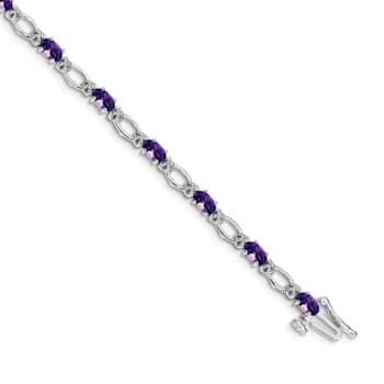 Rhodium Over 14k White Gold Diamond and Amethyst Bracelet