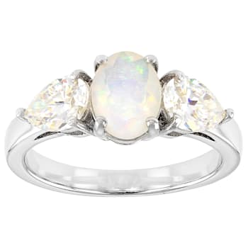 Multi-color Opal Rhodium Over Sterling Silver Ring 2.24ctw