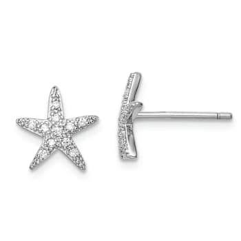 Rhodium Over Sterling Silver Cubic Zirconia Micro Pave Starfish Post Earrings