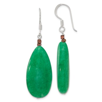 Sterling Silver Green Jadeite and Bronze Color Hematine Earrings