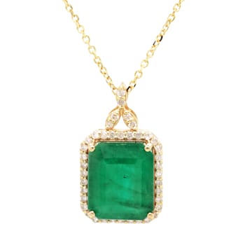 5.92 Ctw Emerald and 0.30 Ctw White Diamond Pendant in 14K YG