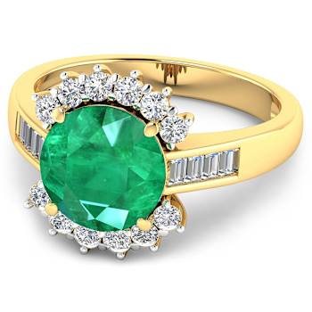 3.33ctw Green Emerald and Diamond 14K Yellow Gold Halo Ring