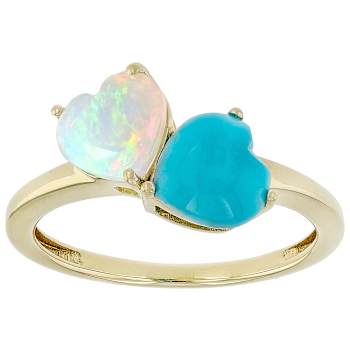 Opal And Sleeping Beauty Turquoise Heart Ring In 18K Gold Over Sterling
Silver 0.66ct