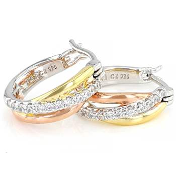 Tri-Tone Hoop CZ Earrings