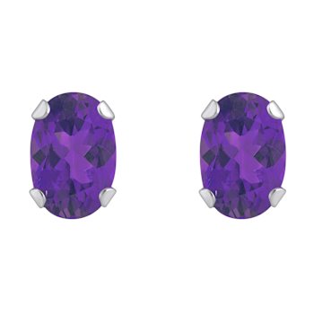6x4mm Oval Amethyst Rhodium Over 10k White Gold Stud Earrings