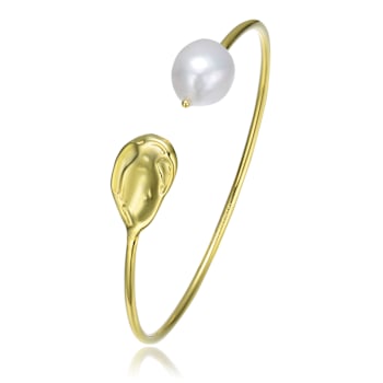 Pear Shape Freshwater Pearl Cuff Bracelet In 14K Gold Over Sterling Silver