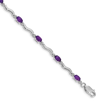 Rhodium Over 10k White Gold Diamond and Amethyst Bracelet