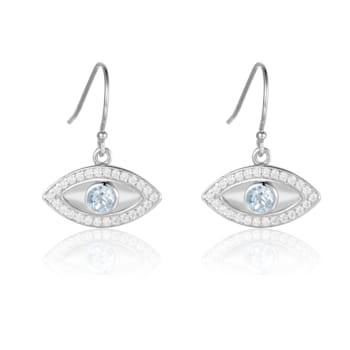 Blue Topaz Rhodium Over Sterling Silver Evil Eye Earrings