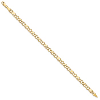 14K Yellow Gold Double Link Heart Charm Bracelet