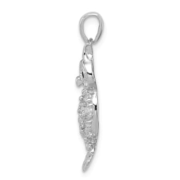 Rhodium Over Sterling Silver Cubic Zirconia Owl Pendant