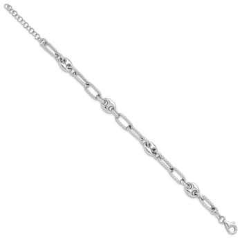 Rhodium Over Sterling Silver 7-inch with 1-inch Extension Fancy Link Bracelet
