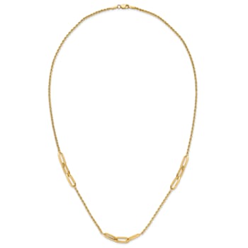 14K Yellow Gold Polished and Diamond-cut Fancy Link Rope Necklace