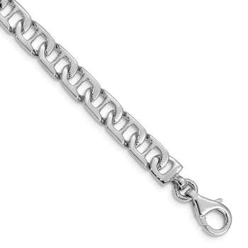 Rhodium Over 10k White Gold 6.5mm Hand Polished Fancy Mariner Link Bracelet