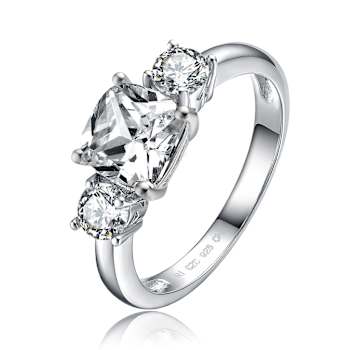 Princess-Cut CZ Three-Stone Ring In Sterling Silver 2.12ctw
