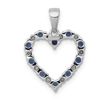 Rhodium Over 14k White Gold Diamond and Sapphire Heart Pendant