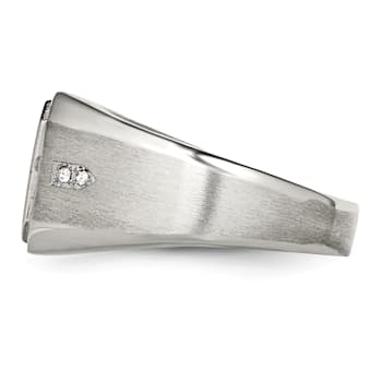 White Cubic Zirconia And Black Enamel Stainless Steel Men's Ring