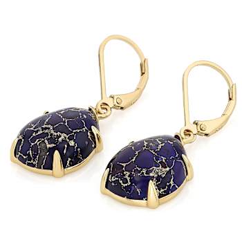Purple Turquoise Pear Dangle Earrings In 18K Gold Over Sterling Silver 16x12mm