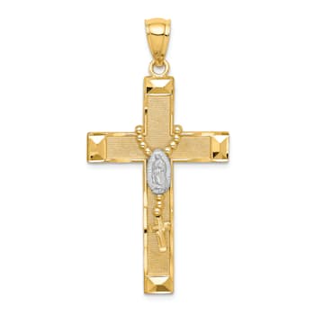 14K Yellow Gold with White Rhodium Cross with Rosary Pendant