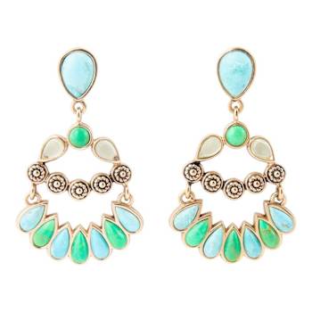 Barse Jewelry Blue and Lime Composite Turquoise Gold Tone Legacy Dangle Earrings