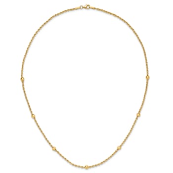 14K Yellow Gold Diamond-cut Beaded Rope Chain Necklace