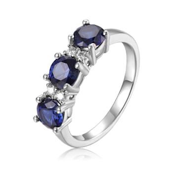 Lab Created Sapphire and Moissanite Sterling Silver 3-Stone Ring