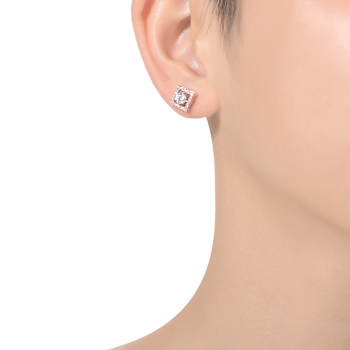 CZ Halo Stud Earrings In 18K Rose Gold Over Brass