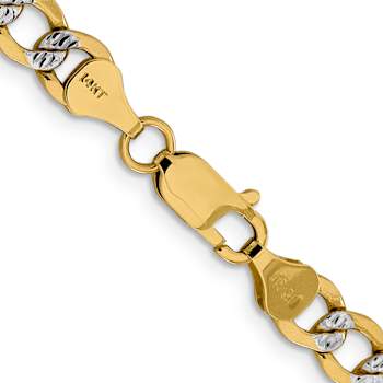 14k Yellow Gold and Rhodium Over 14k Yellow Gold Solid 6.75mm Pavé Curb
16 Inch Chain