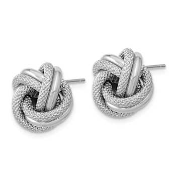 Rhodium Over 14k White Gold 13.5mm Polished Textured Double Love Knot
Stud Earrings
