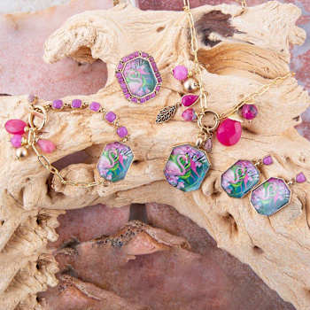 Barse Jewelry Pink Agate & Multi-Gemstone Gold Tone Flamingo Charm Necklace
