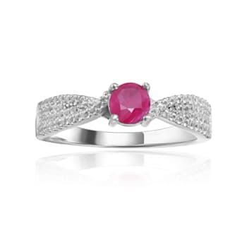 Red Ruby with White Sapphire Accents Rhodium over Sterling Silver
Tapered Shoulder Ring