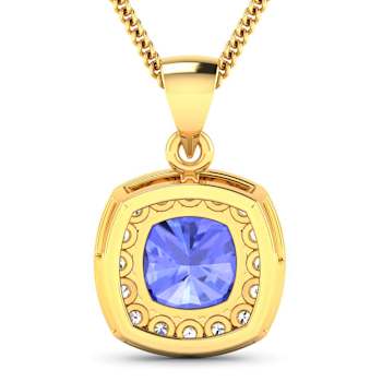 2.10ctw 14K Yellow Gold Tanzanite and White Diamond Pendant with 18 inch
Cable Chain