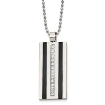 White Cubic Zirconia Stainless Steel Black IP-plated Men's Pendant With Chain