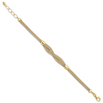 14K Two-tone 6.75-inch with 1-inch Ext. Mesh Bracelet