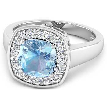 1.96ctw Blue Aquamarine and Diamond 14K White Gold Halo Ring