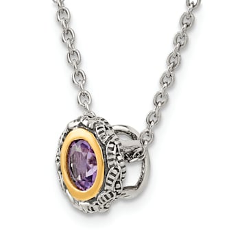 Sterling Silver Antiqued with 14K Accent Amethyst Slide Necklace