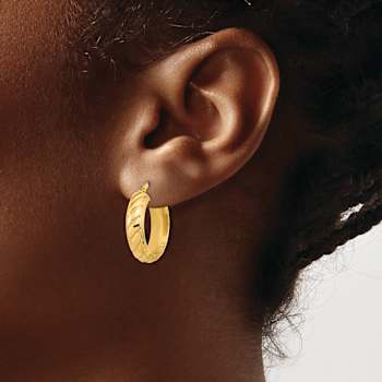 14k Yellow Gold Polished 13/16" Fancy Hoop Earrings