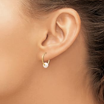 14K Yellow Gold 5-6mm White Semi-round Freshwater Cultured Pearl Endless
Hoop Earrings