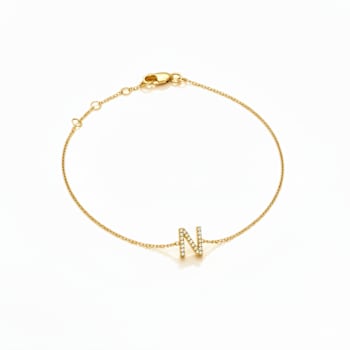 10K Yellow Gold White Diamond N Initial Bracelet for Women with
Adjustable Chain, 0.06ctw
