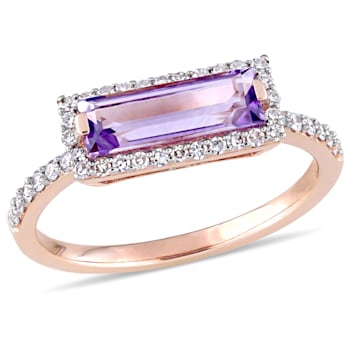 1.20ctw Amethyst And 0.25ctw Diamond 14k Rose Gold Double Halo Ring