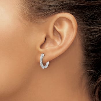 Rhodium Over 14K White Gold Lab Grown Diamond SI1/SI2, G H I, Hinged
Hoop Earrings