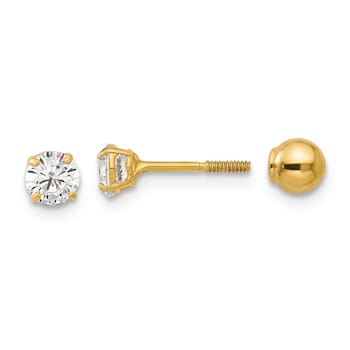 14K Yellow Gold Polished Reversible Ball and Cubic Zirconia Earrings