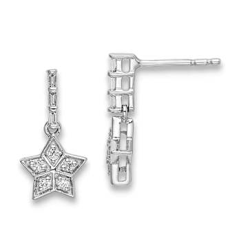 Rhodium Over 14k White Gold Diamond Star Dangle Earrings