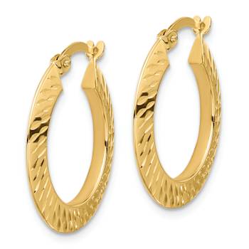 14k Yellow Gold Polished and Diamond-Cut 7/16" Knife Edge Hoop Earrings