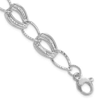Rhodium Over 14k White Gold 11mm Polished and Textured Fancy Link Bracelet